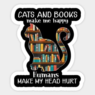 Cats and Books Make Me Happy Vintage Cat Book Reading Gift Sticker